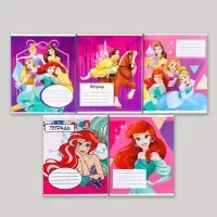 Тетрадь в клетку 12 листов, 5 видов МИКС, обложка мелованный картон, &laquo;Принцессы&raquo;