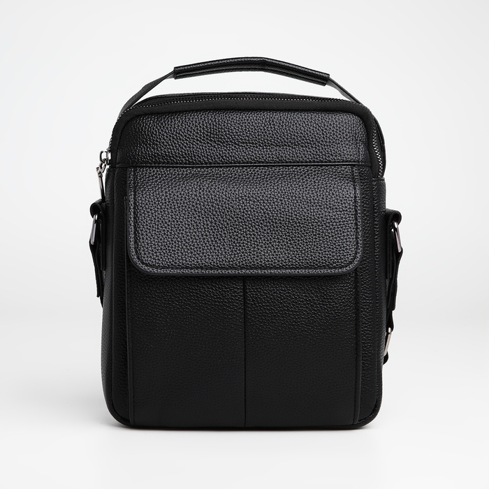 Сумка мужская через плечо TEXTURA, 2 наружных кармана, цвет чёрный