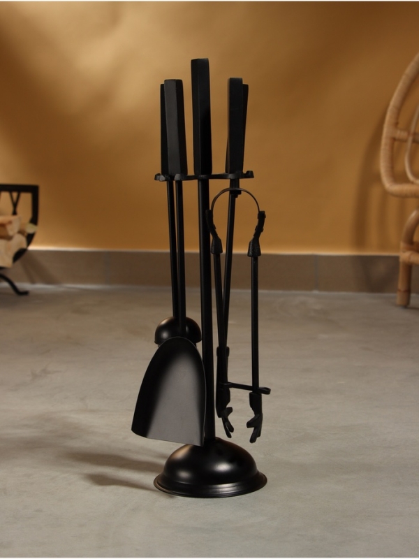 Каминный набор "Пламя" сталь, 4 предмета, 13х13х48 см