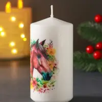 Свеча столб 50х100мм с декором, конь, белая