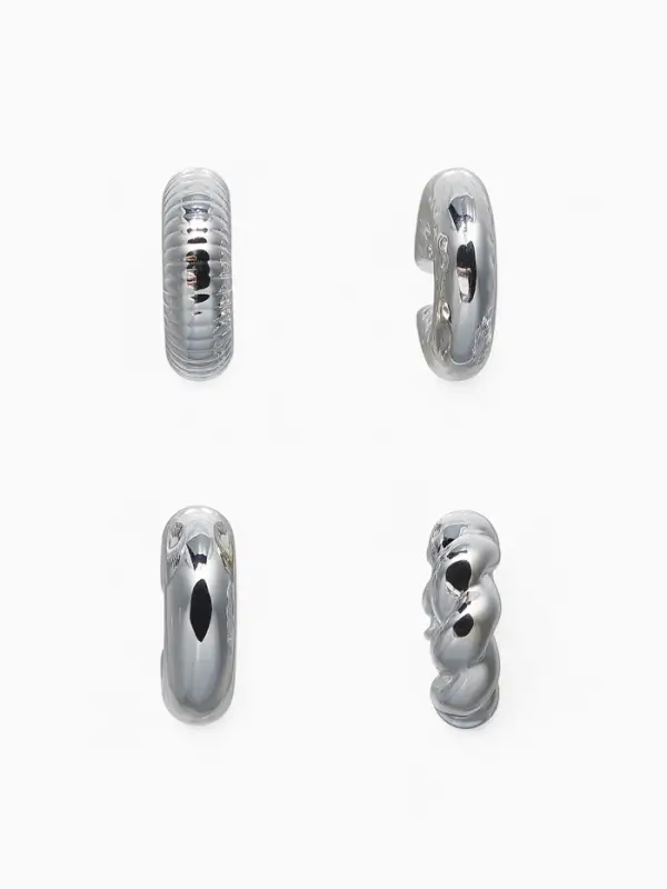 Набор серьга и каффы "Бублики" набор 3 шт, цвет серебро
