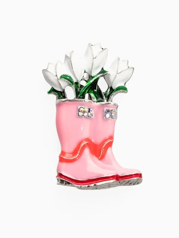 Брошь "Цветы Тюльпанов в Сапогах", цвет бело-розовый в серебре