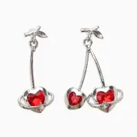 Серьги "Сердечная вишня", цвет красный в серебре