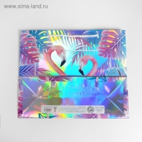 Пакет подарочный голографический, упаковка, &laquo;Фламинго&raquo;, 32 х 26 х 12 см