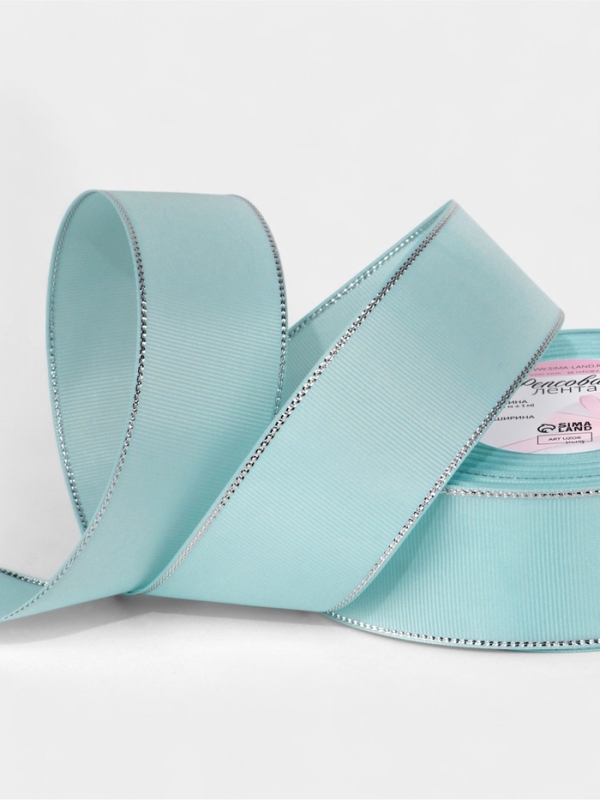 Лента репсовая 40мм*25&plusmn;1ярд(23м&plusmn;1м) серебряные нити №013 светло-голубой АУ