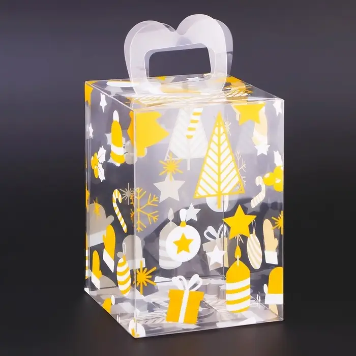 Коробка подарочная новогодняя складная ПВХ &laquo;Ёлочки&raquo; 9&times;9&times;13 см