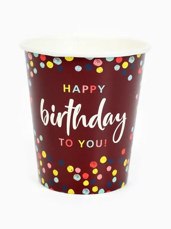 Стакан одноразовый бумажный &laquo;Happy Birthday&raquo; , конфетти 250 мл