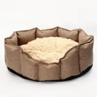 Лежанка для кошек и собак, рогожка, искусственный  мех, 65 х 50 х 20 см