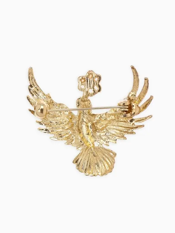 Брошь "Калибри с цветком", цвет белый в золоте