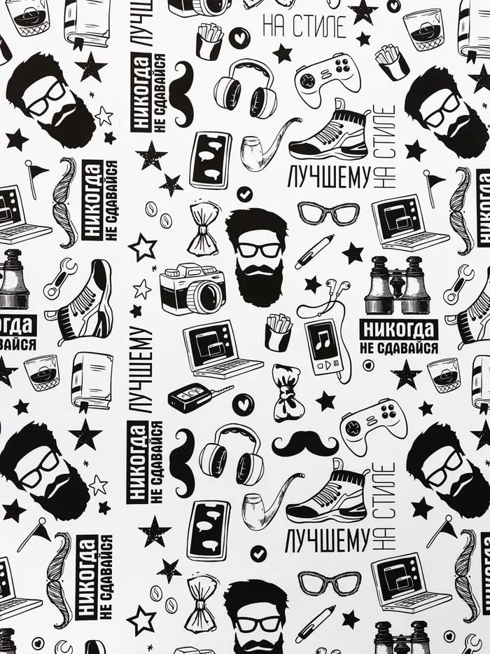 Крафт бумага "На стиле" черный цв. на белом фоне 0,72 х 10 &plusmn;5% м, 60 гр