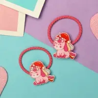 Резинка для волос "Крошка глянец" (набор 2 шт) единорожка, 3 см, розовый