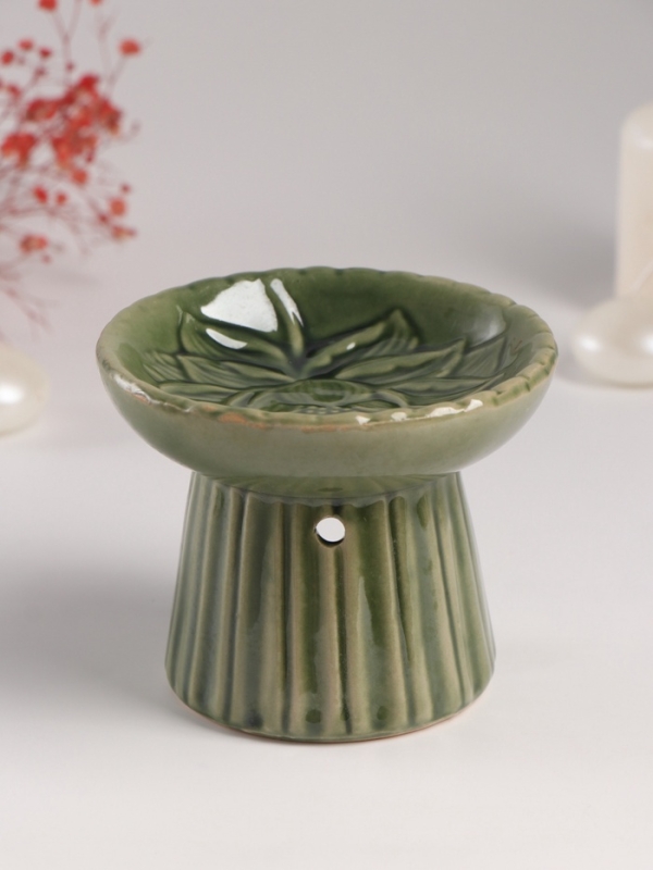 Аромалампа керамика "Лотос" тёмно-зеленая 11,4х11,4х9 см