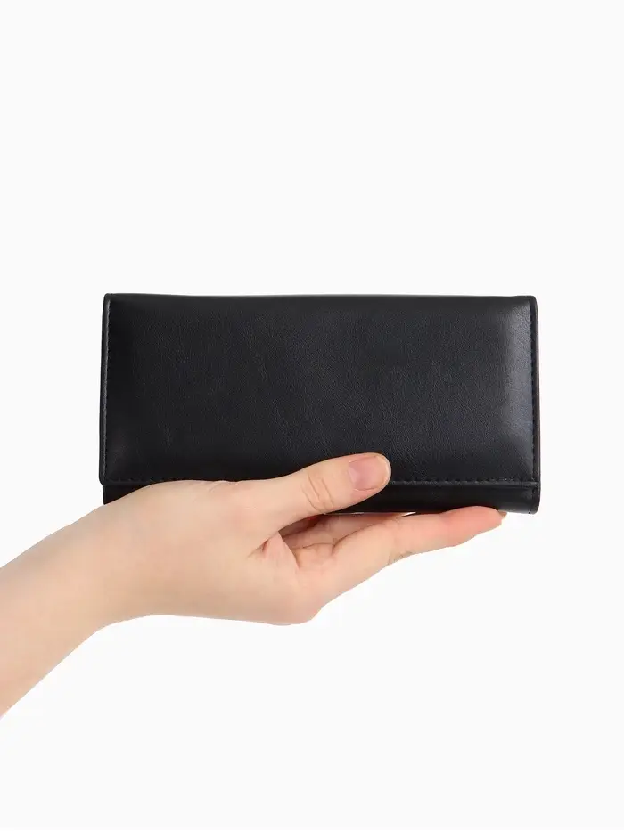 Кошелек жен 06-01-01 Июнь2523, 19*3*10 см, 3 отд+отд/молн, д/карт, д/монет, на магните черн   109097