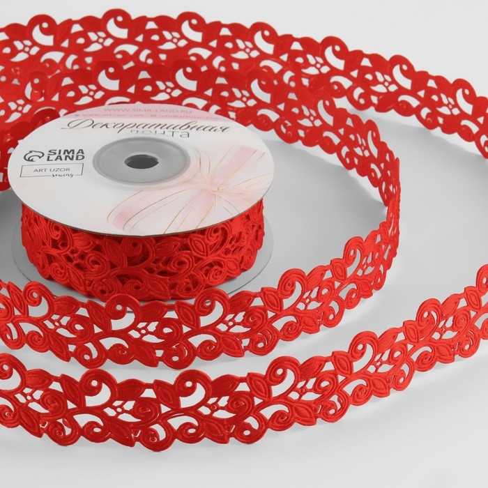Лента фигурная &laquo;Вьюнчик&raquo;, 25 мм, 9 &plusmn; 0,5 м, цвет красный