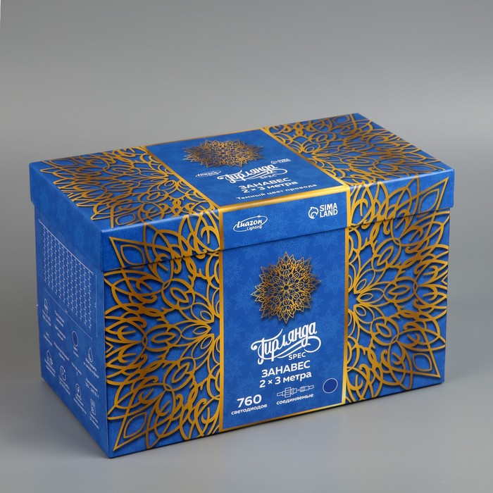 Гирлянда &laquo;Занавес&raquo; 2 &times; 3 м, IP44, УМС, тёмная нить, 760 LED, свечение синее, 220 В