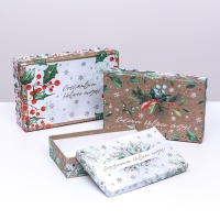Набор подарочных новогодних коробок 3 в 1 "Новогодняя композиция", 29 х 19 х 8 - 24 х 14 х 5 см. Новый год