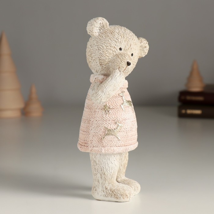 Сувенир полистоун "Удивленный мишка в розовом свитере" 7,5х5,5х16 см