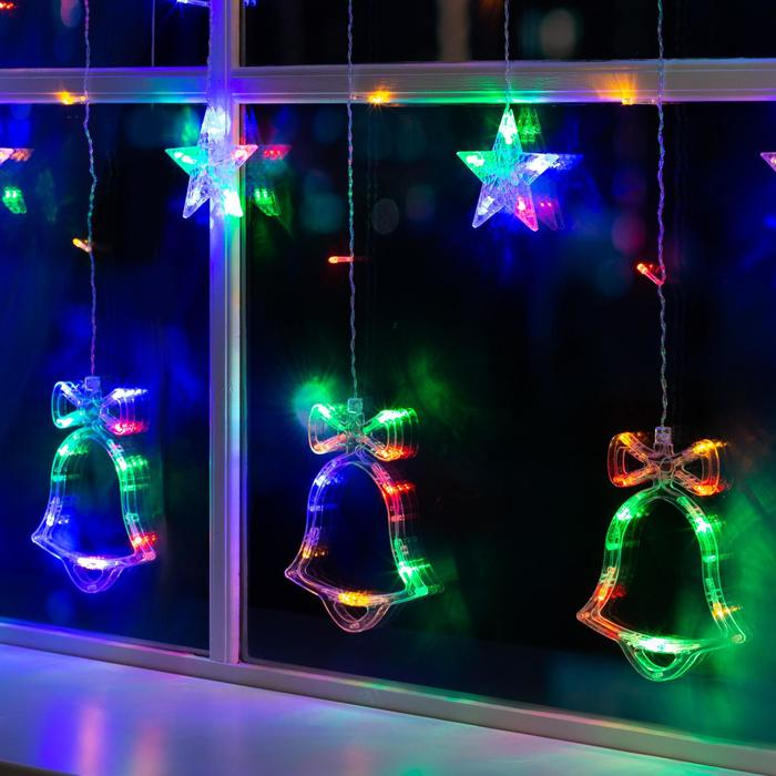 Гирлянда &laquo;Бахрома&raquo; 2.4 &times; 0.9 м с насадками &laquo;Колокольчики&raquo;, IP20, прозрачная нить, 138 LED, свечение мульти, 8 режимов, 220 В