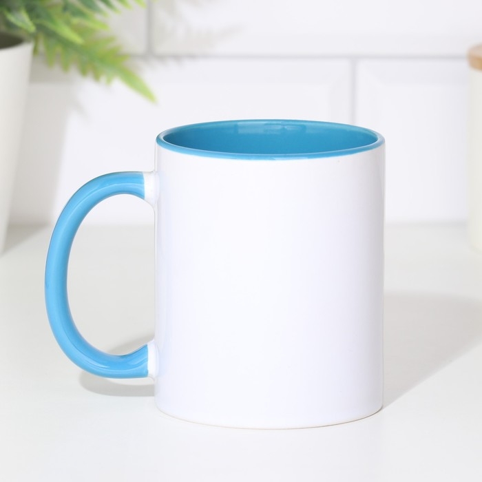 Кружка под сублимацию, керамическая с логотипом, цвет белый, объем 320 мл, дно голубого цвета 956269