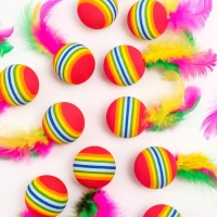 Шарик с перьями для кошек, 3,4 см, фасовка по 50 шт, микс цветов