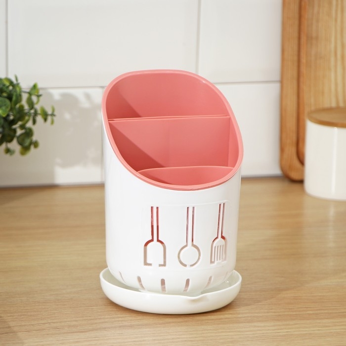 Подставка для столовых приборов Доляна, 3 отделения, 12&times;12&times;9 см, цвет МИКС