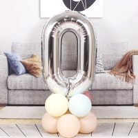 Шар фольгированный 40" Цифра 0, цвет серебряный