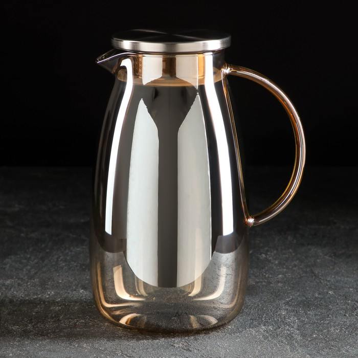 Кувшин для воды стеклянный с металлической крышкой &laquo;Богема&raquo;, 1,8 л, 15&times;25 см, цвет золотой