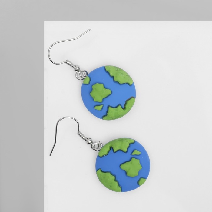 Серьги ассорти &laquo;Радость&raquo; земной шар, цвет сине-зелёный в серебре