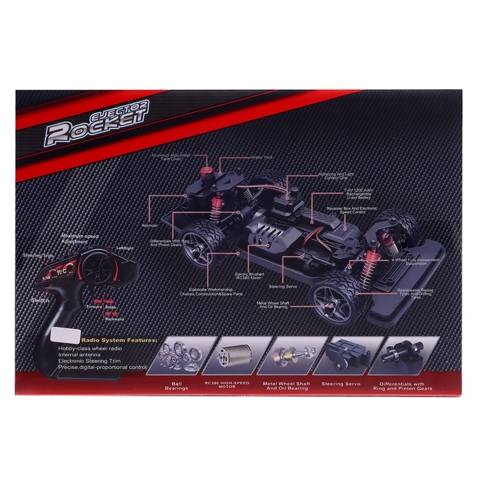 Машинка радиоуправляемая Drift, дрифт, аккумулятор, световые и дымовые эффекты, сменные колеса, цвет красный