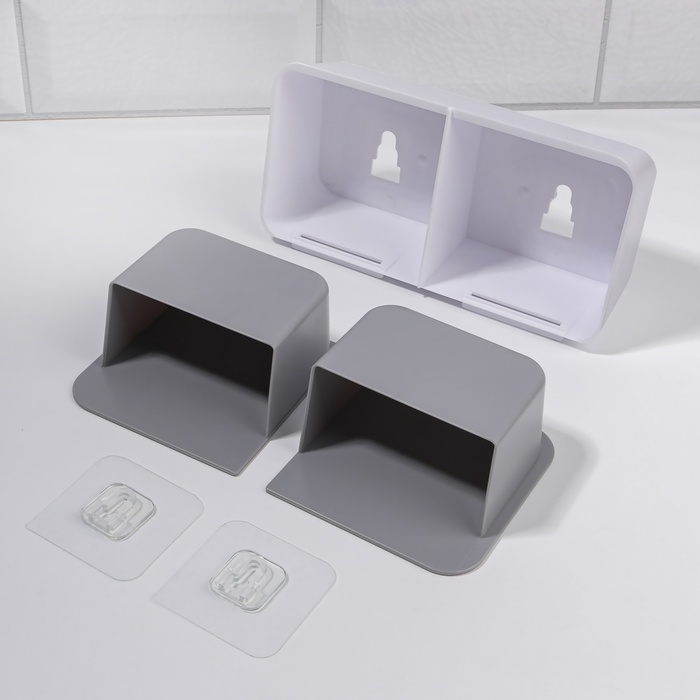 Органайзер для хранения, навесной, 2 секции, с клеевыми крючками, 20,2 &times; 11 &times; 6,4 см, цвет белый/серый