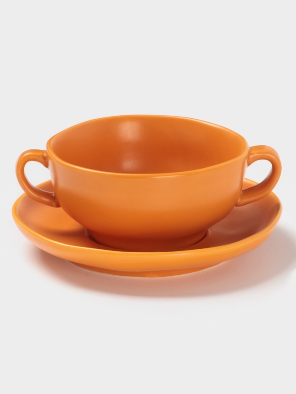 Бульонница Magistro "Potter" 255мл 15х2,5 цвет оранжевый с блюдцем