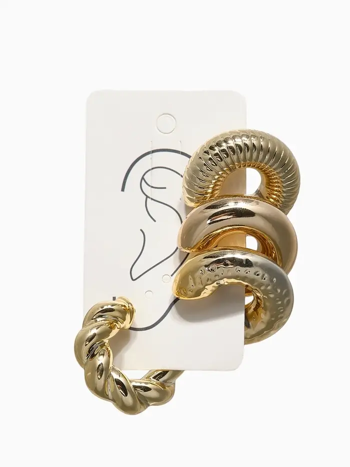 Набор серьга и каффы "Бублики" набор 3 шт, цвет золото