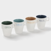 Набор кружек Доляна "Кофейная карта " 4 шт на подставке, 11х8,5х10 см, цвет белый