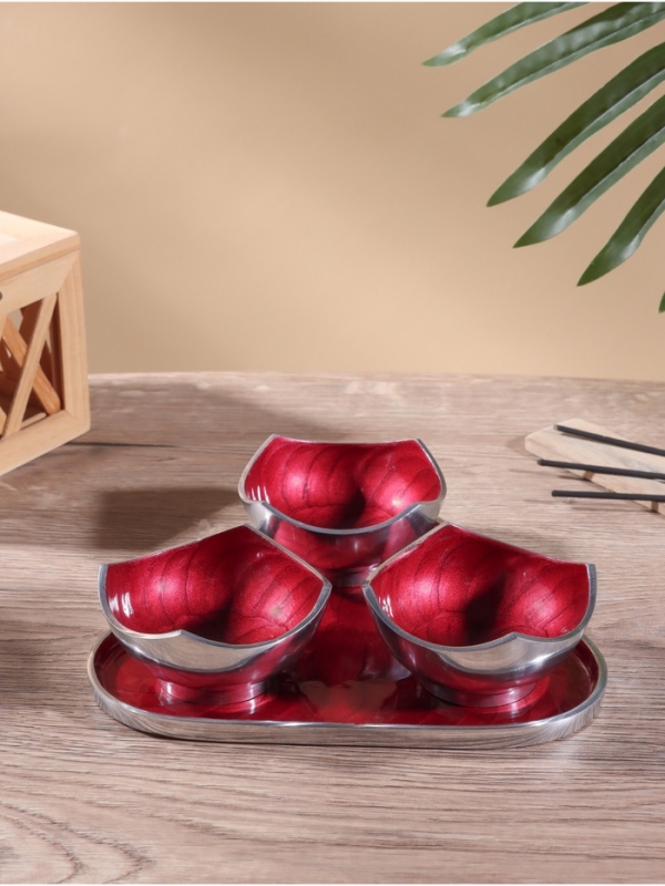 Менажница "Бэнкс" (набор 3 шт) 7х7х4 см, на подносе, алюминий,  цв. красный