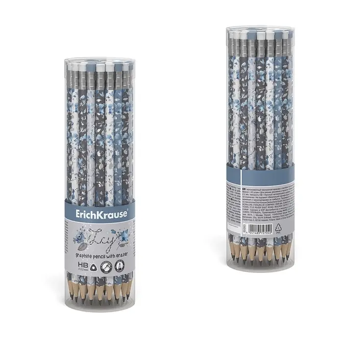 Карандаш чернографитный, ErichKrause &laquo;Frozen Beauty&raquo;, с ластиком, HB, d=2.2 мм, дерево, трехгранный с принтом, в тубусе, микс