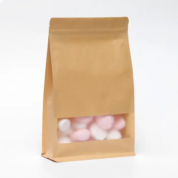 Пакет Zip - lock Крафт с плоским дном, прямоугольное окно, 20&times;30 см
