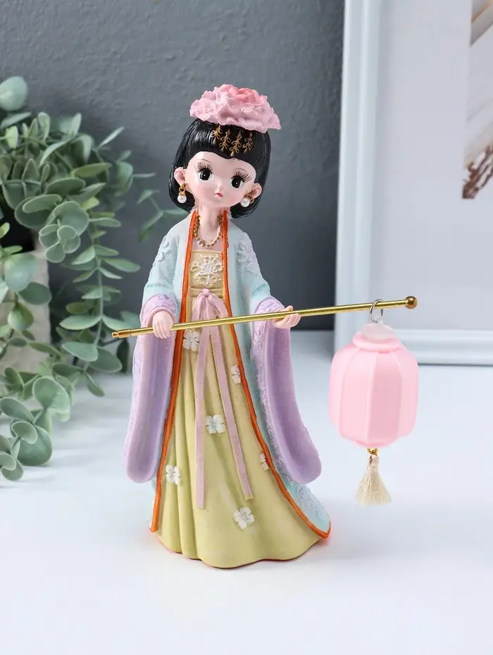 Сувенир полистоун свет "Девочка в кимоно с фонариком" розово-зеленый 3хAG3 7,8х12,5х20,5 см   109567