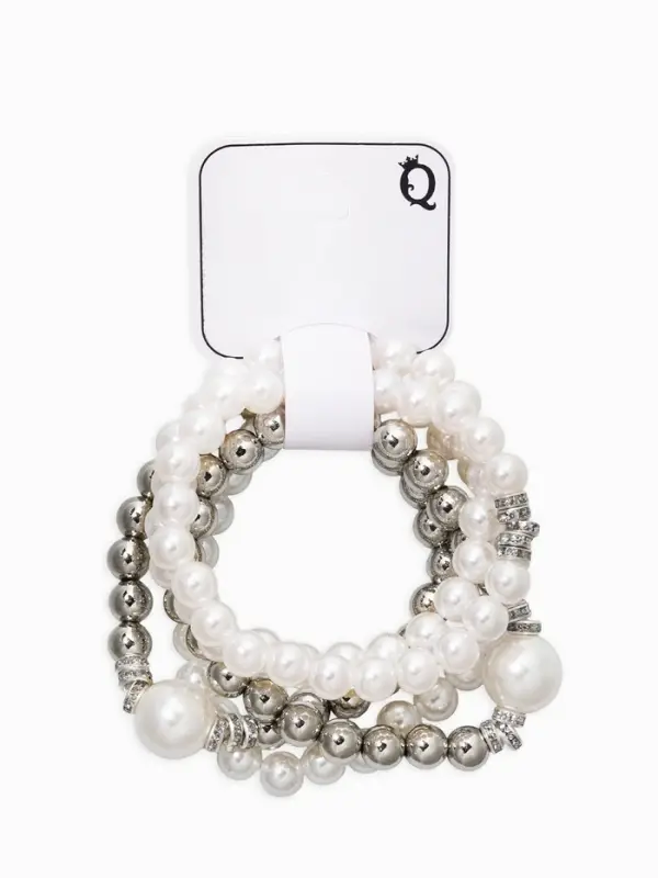 Браслет "Стильный жемчуг" (набор 5шт), №8/16, цвет белый в серебре