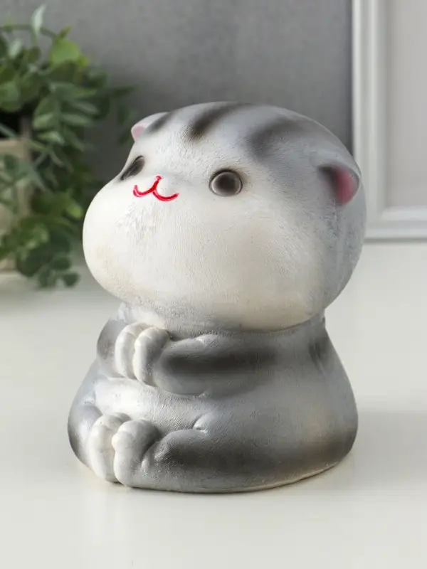 Копилка "Кот Дзен" серый, 16х14х14,5 см