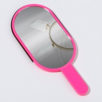 Зеркало с ручкой (1) б/увел 6,7*12/7,8*18см МОРОЖЕНОЕ пластик розовый пакет QF