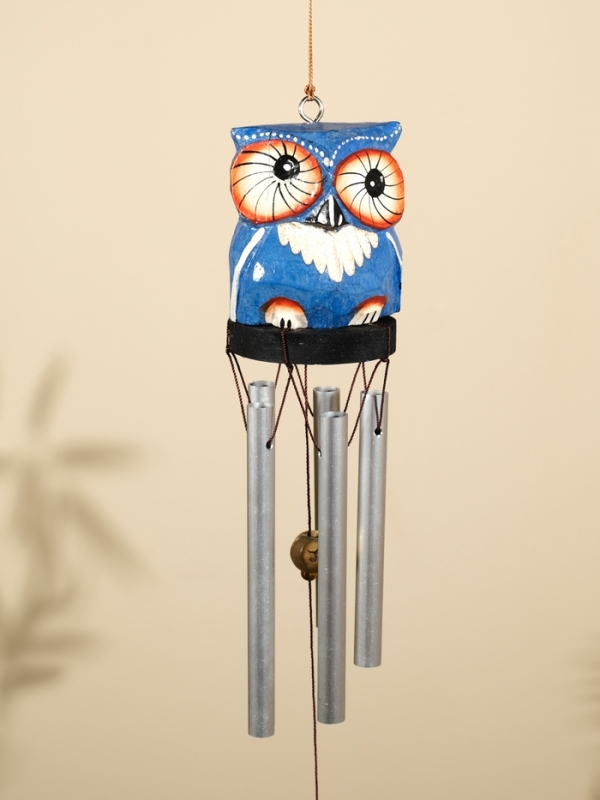 Музыка ветра "Совёнок" дерево, алюминий, 7х6х60 см, цв. синий