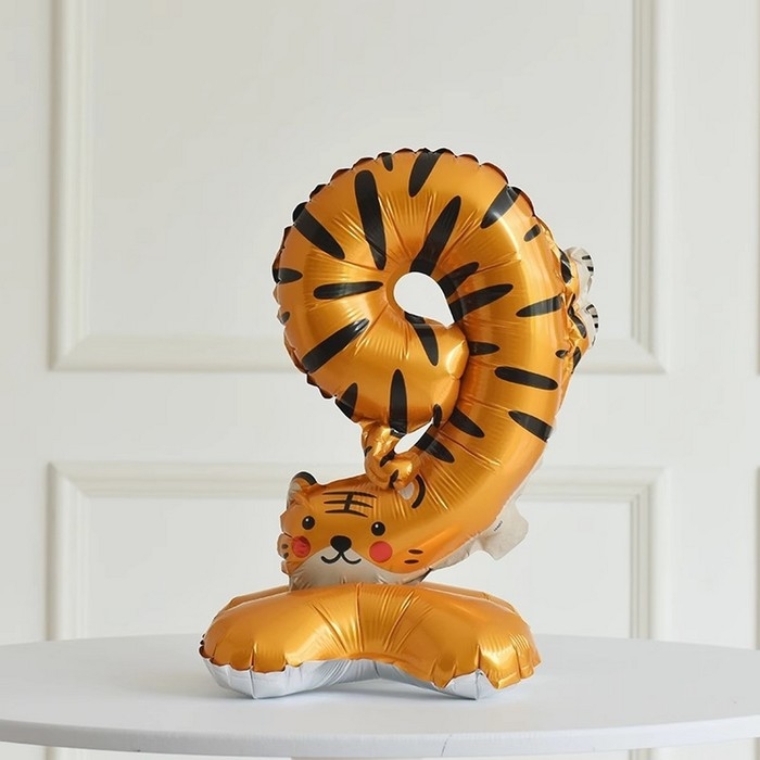 Шар фольгированный 24" &laquo;Цифра 9&raquo; на подставке, тигрёнок