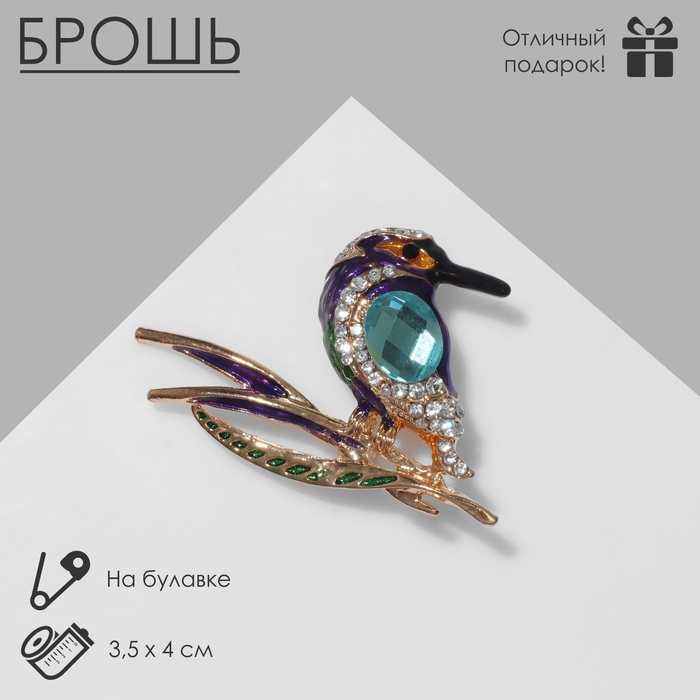 Брошь &laquo;Птица&raquo; Лори, цветная в золоте