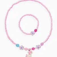 Набор детский &laquo;Выбражулька&raquo; 2 предмета: бусы, браслет,единорог, цветы, цвет розовый