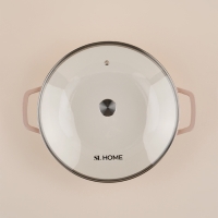 Сковорода-Вок чугунная с эмалированным покрытием SL Home, d=31 см, h=8,5 см, индукция, цвет бежевый