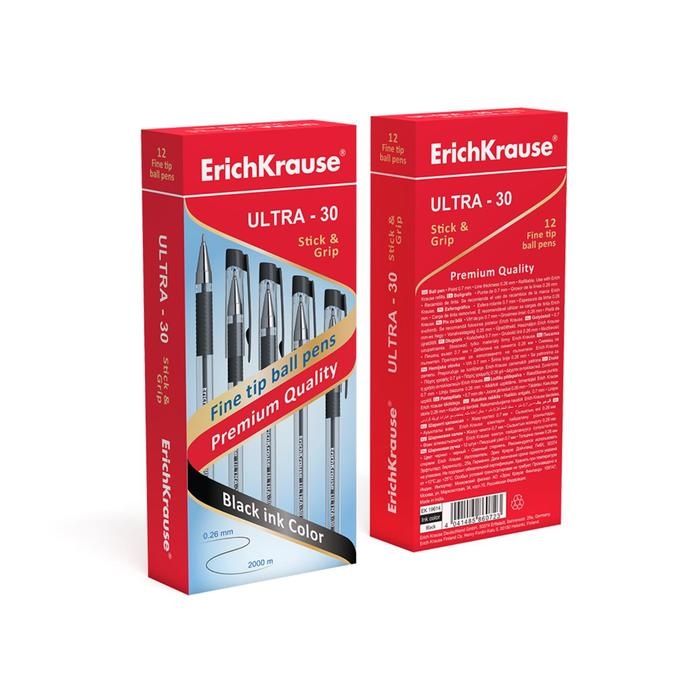 Ручка шариковая ErichKrause ULTRA-30, игольчатый узел 0.7 мм, чернила чёрные, резиновый держатель, длина линии письма 2000 метров