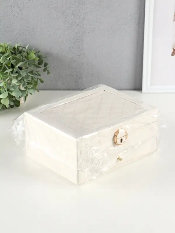 Шкатулка для украшений "Стёганная" 2 яруса, цвет белый, 17,5х23,5х10,5 см