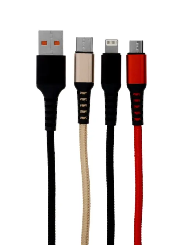 Кабель D02E, 3 в 1, Type-C-microUSB-Lightning, 1.2 м, зарядка+передача данных, чёрный