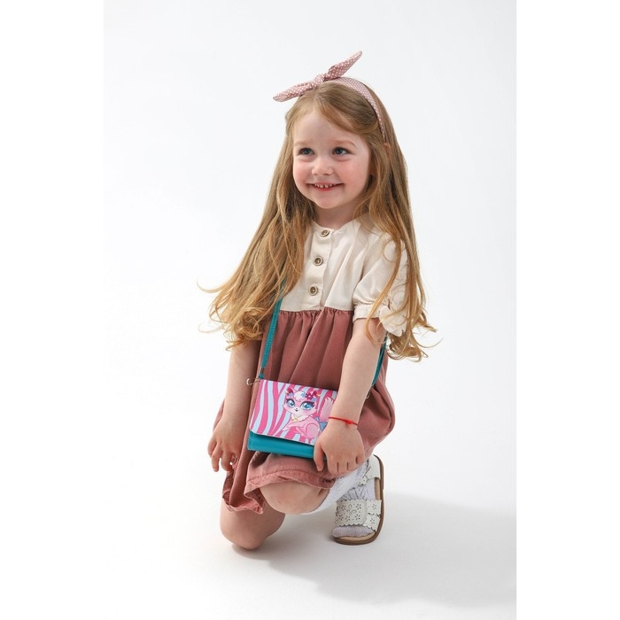 Сумка детская для девочки "Кошечка", на клапане, цвет бирюзовый/розовый