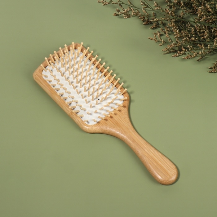 Расчёска массажная &laquo;BAMBOO&raquo;, широкая, бамбуковая, 8 &times; 25 см, цвет &laquo;светлое дерево&raquo;